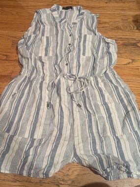 KELLY RENEE WOMENS LARGE L Sleeveless STRIPED Linen Blend Romper FLATTERING